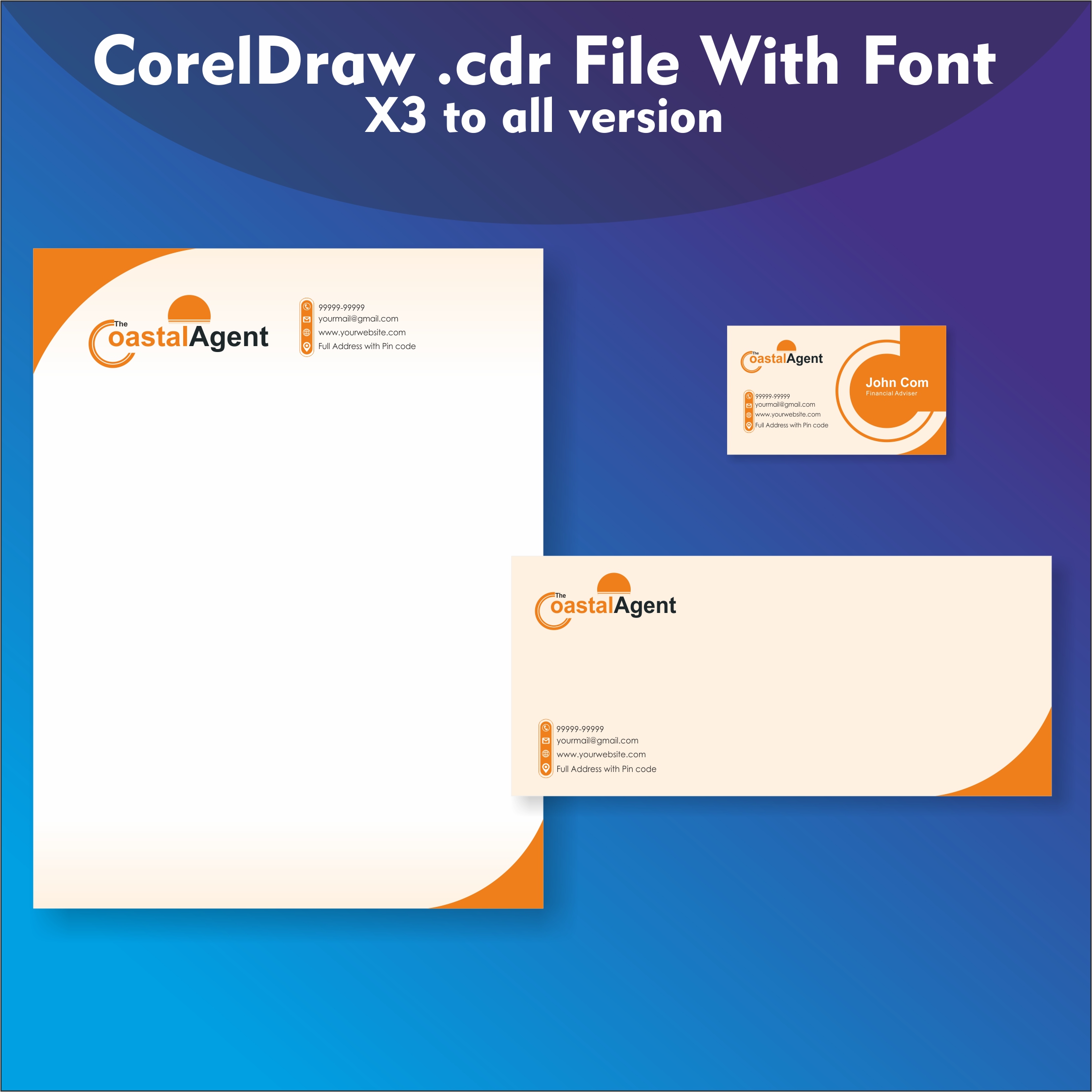 Company envelopes, letter head & visiting card CDR template