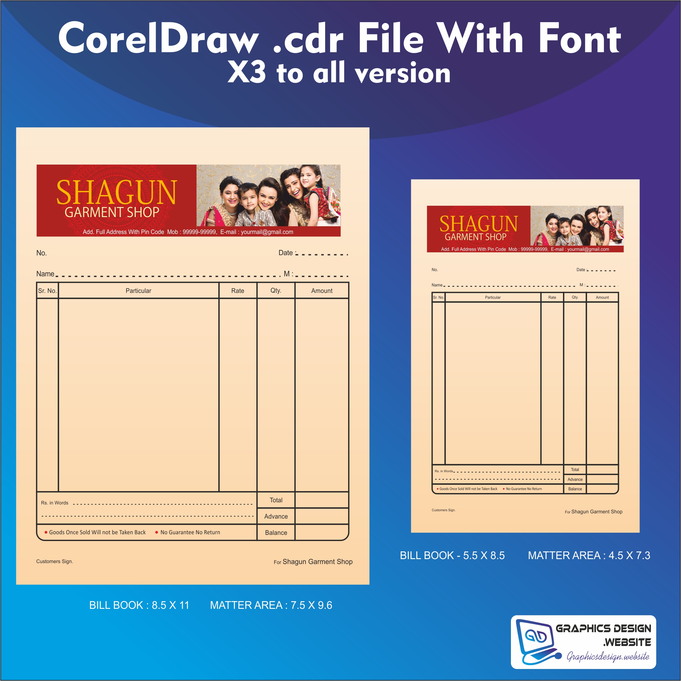 garment shop bill book multicolor