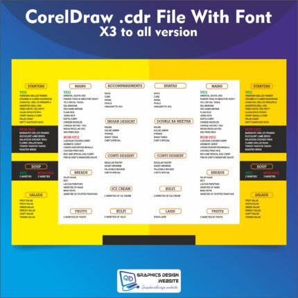 Black and yellow restaurant menu