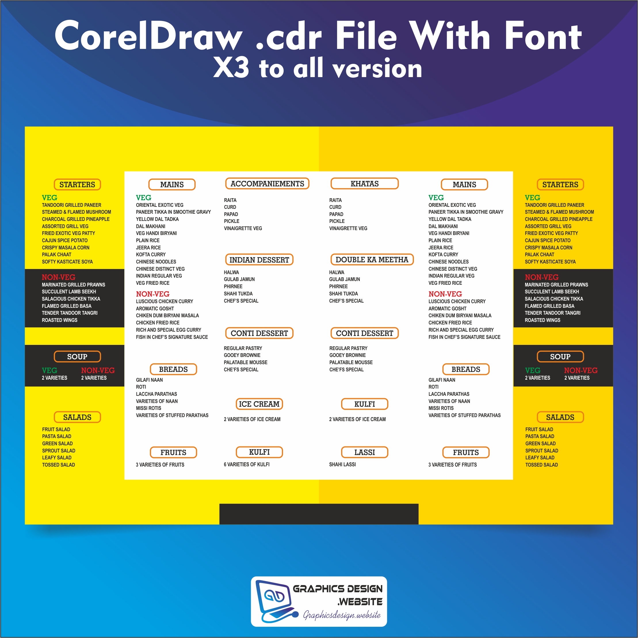 Black and yellow restaurant menu